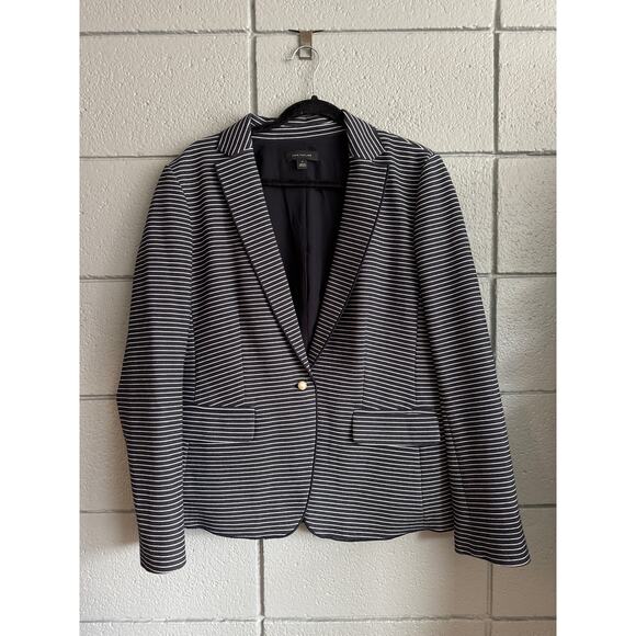Women's Ann Taylor Birdseye Knit Striped Pearl Blazer size 12 Nautical Preppy - Picture 2 of 5